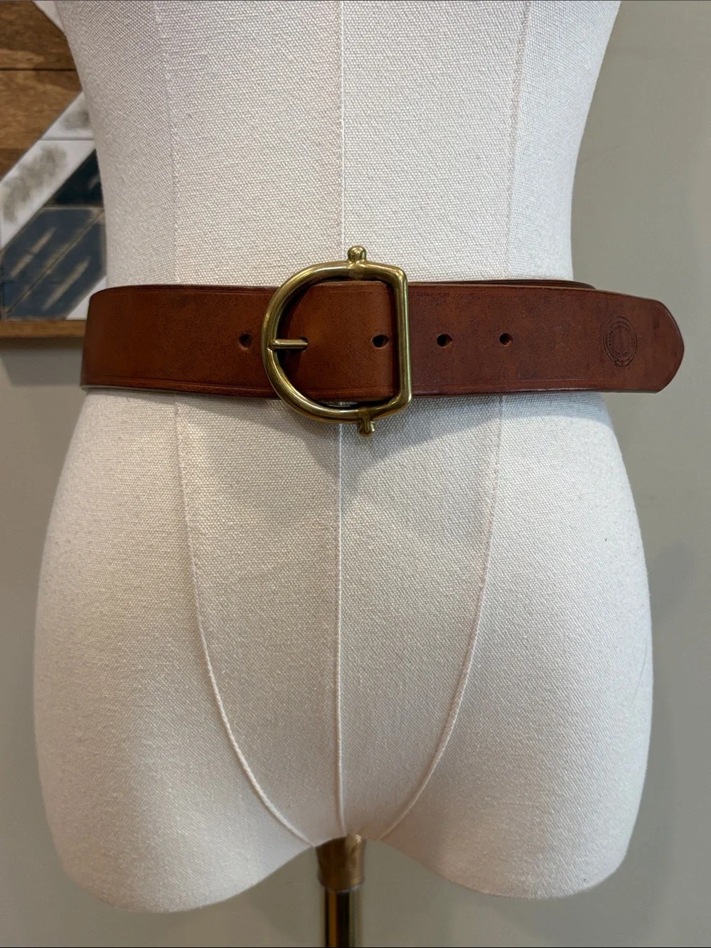 Vintage Ralph Lauren Saddlers Brown Leather Belt with Brass Buckle size Small